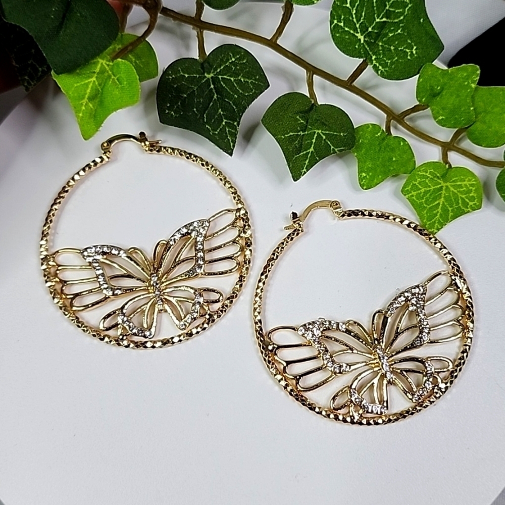 Gold Butterfly Hoop Earrings